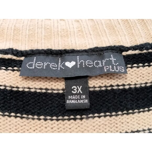 Derek Heart Black Beige Striped Round Neck 3/4 Sleeves Sweater Dress Plus Size 3 - Picture 6 of 7